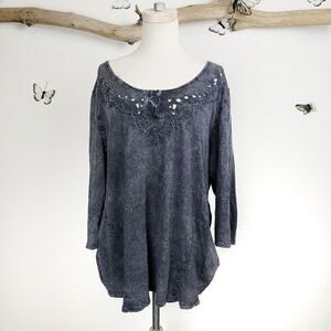 Avenue boho tie dye distressed Henley tunic